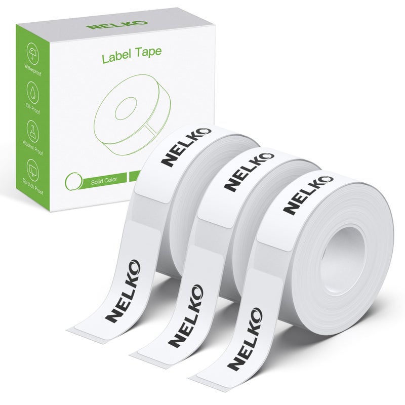 NELKO Genuine P21 Label Maker Tape  Adapted Label Print Paper  14x40mm (0.55""x1.57"")  Standard Laminated Office Labeling Tape Replacement  Multipurpose of P21  180 Tapes/Roll  3-Roll  White - Image 1